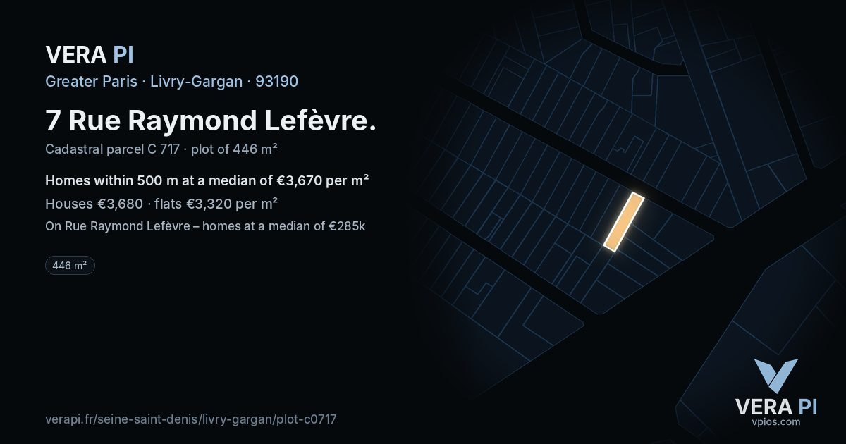 7 Rue Raymond Lefèvre, Livry-Gargan at night – the plot lit, the parcels around coloured by the prices near them
