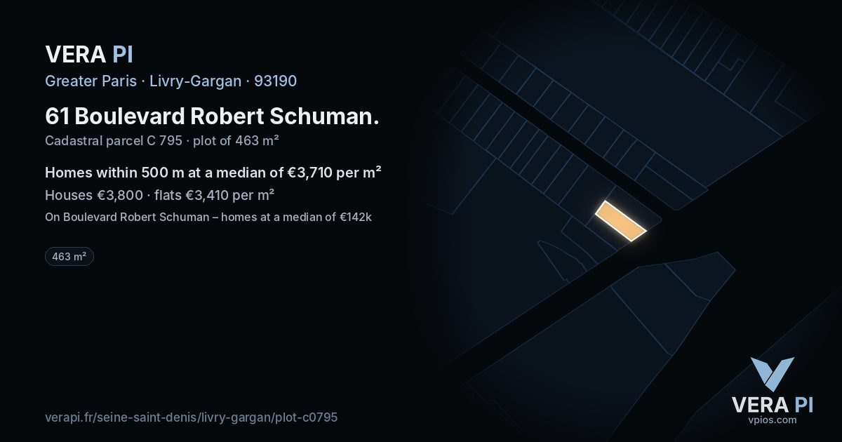 61 Boulevard Robert Schuman, Livry-Gargan at night – the plot lit, the parcels around coloured by the prices near them