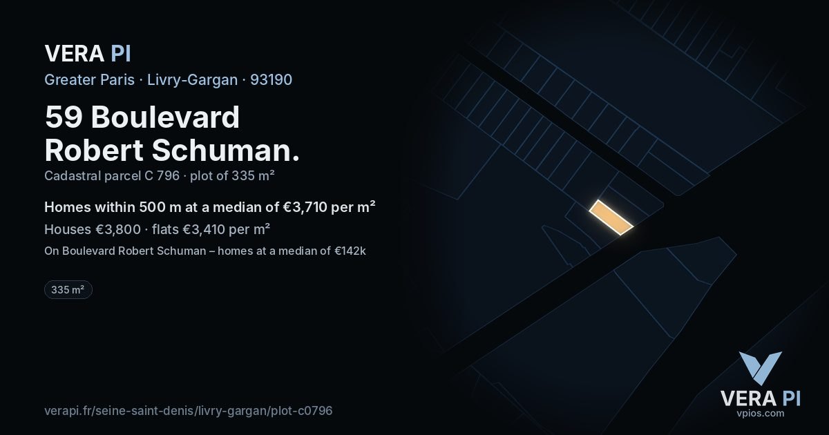 59 Boulevard Robert Schuman, Livry-Gargan at night – the plot lit, the parcels around coloured by the prices near them
