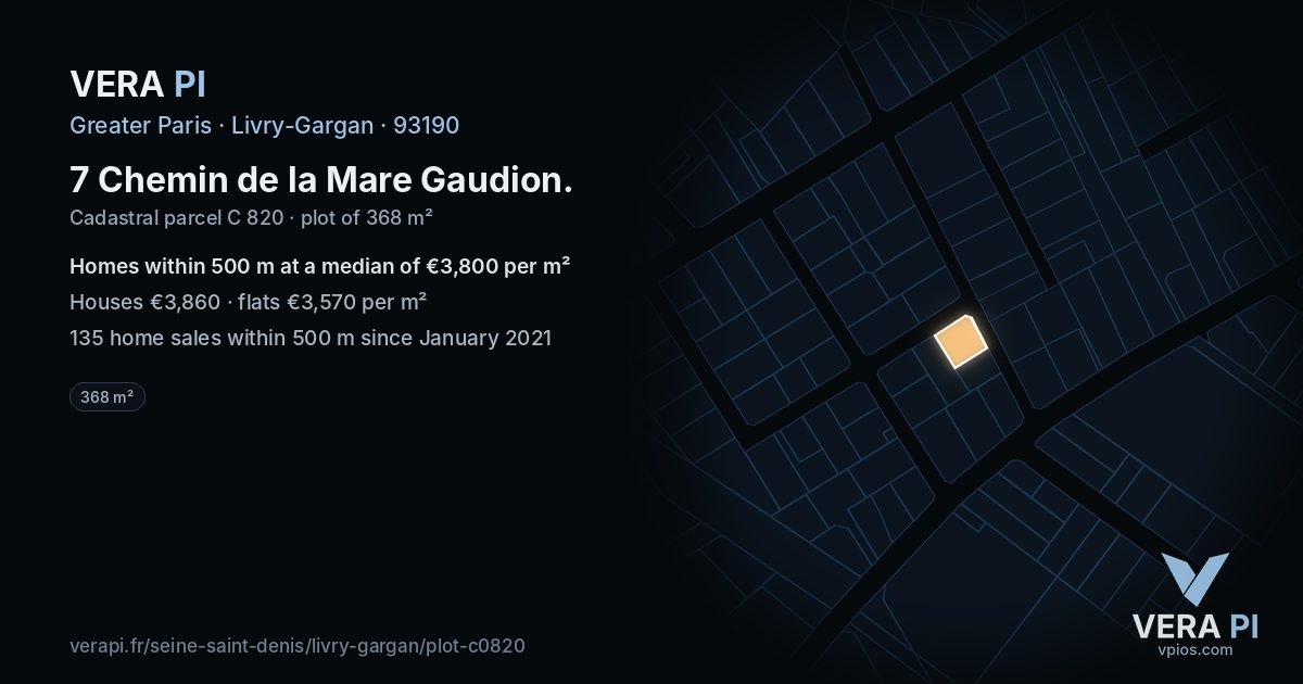 7 Chemin de la Mare Gaudion, Livry-Gargan at night – the plot lit, the parcels around coloured by the prices near them