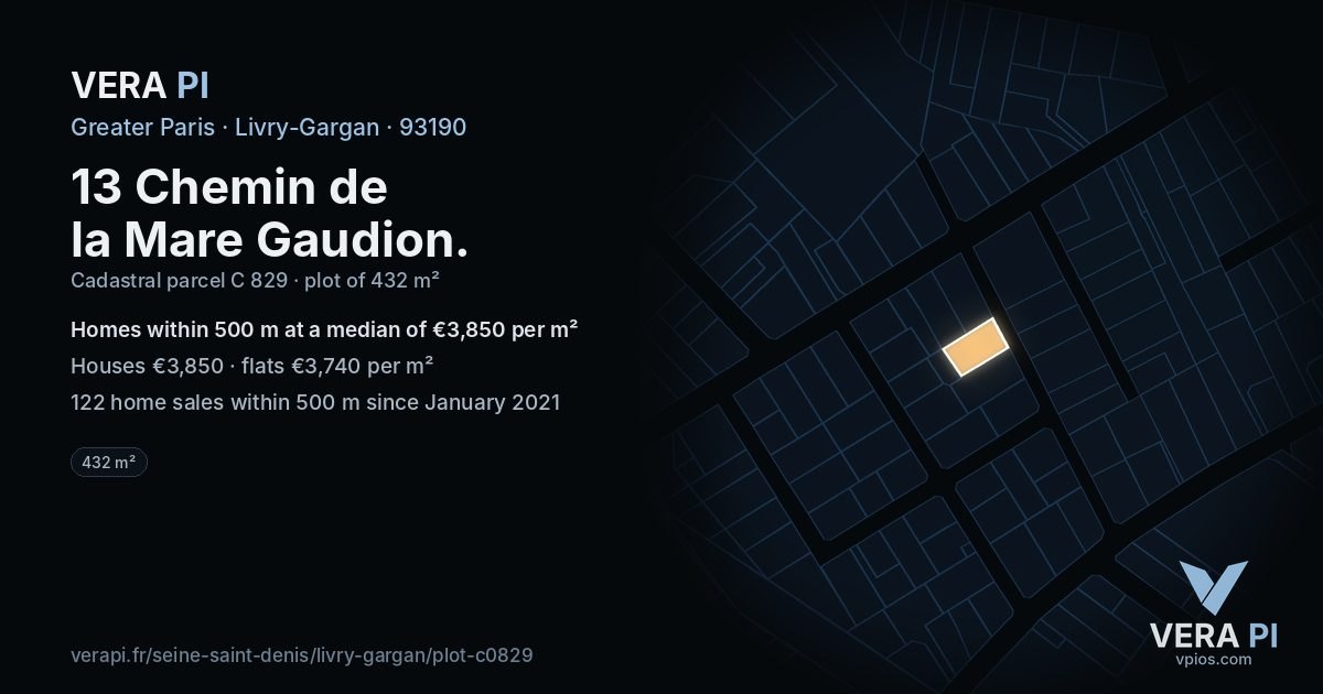 13 Chemin de la Mare Gaudion, Livry-Gargan at night – the plot lit, the parcels around coloured by the prices near them