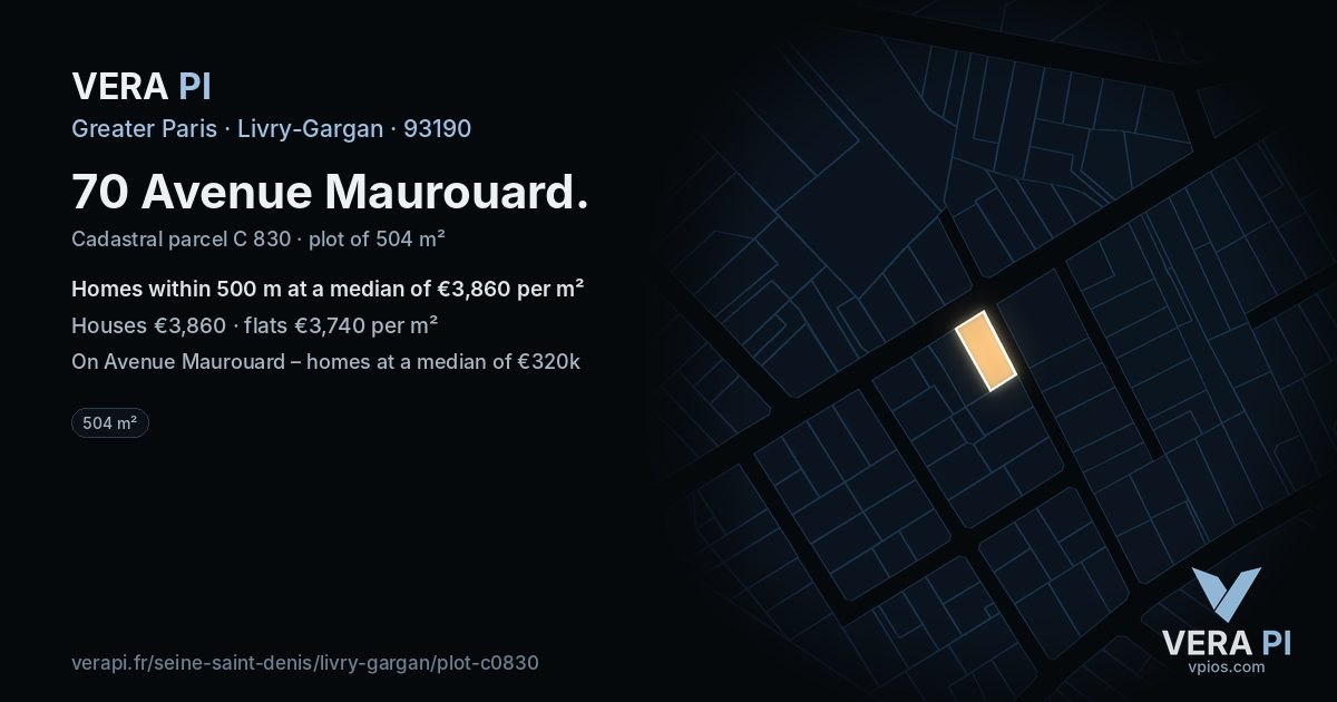 70 Avenue Maurouard, Livry-Gargan at night – the plot lit, the parcels around coloured by the prices near them