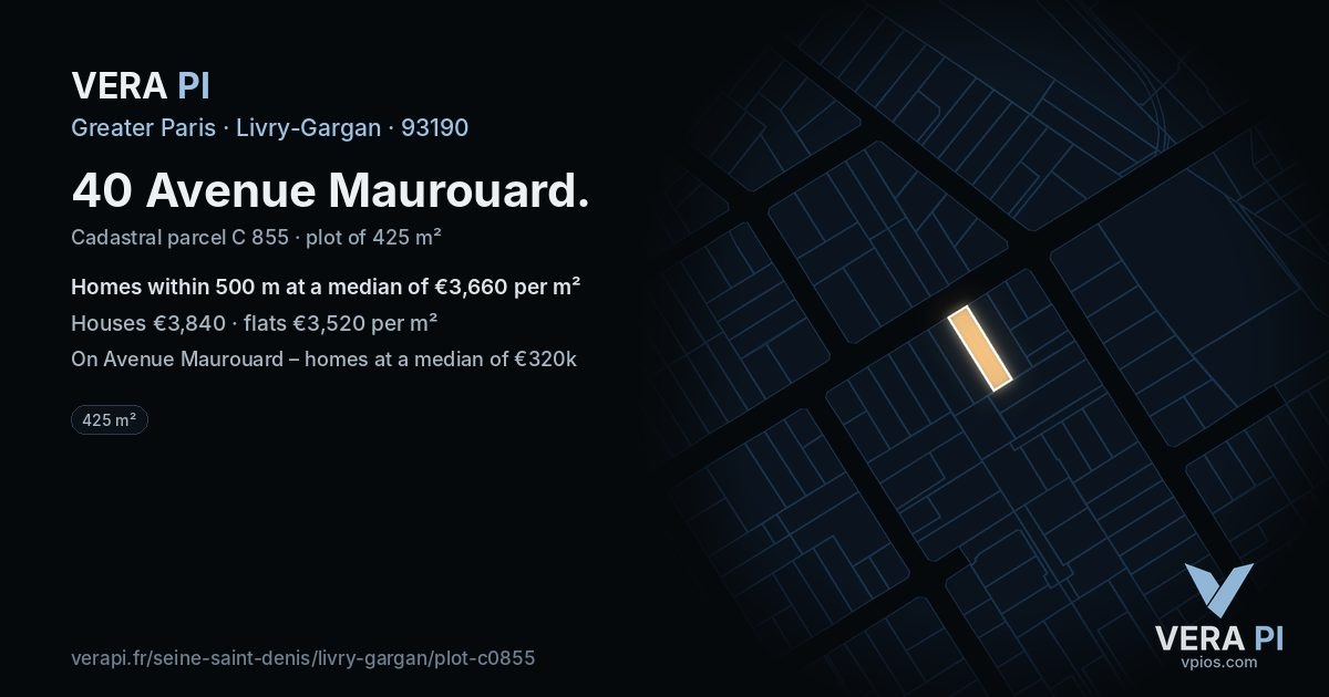 40 Avenue Maurouard, Livry-Gargan at night – the plot lit, the parcels around coloured by the prices near them