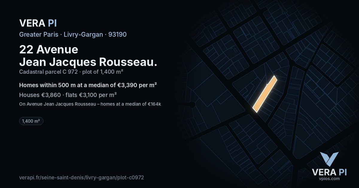 22 Avenue Jean Jacques Rousseau, Livry-Gargan at night – the plot lit, the parcels around coloured by the prices near them