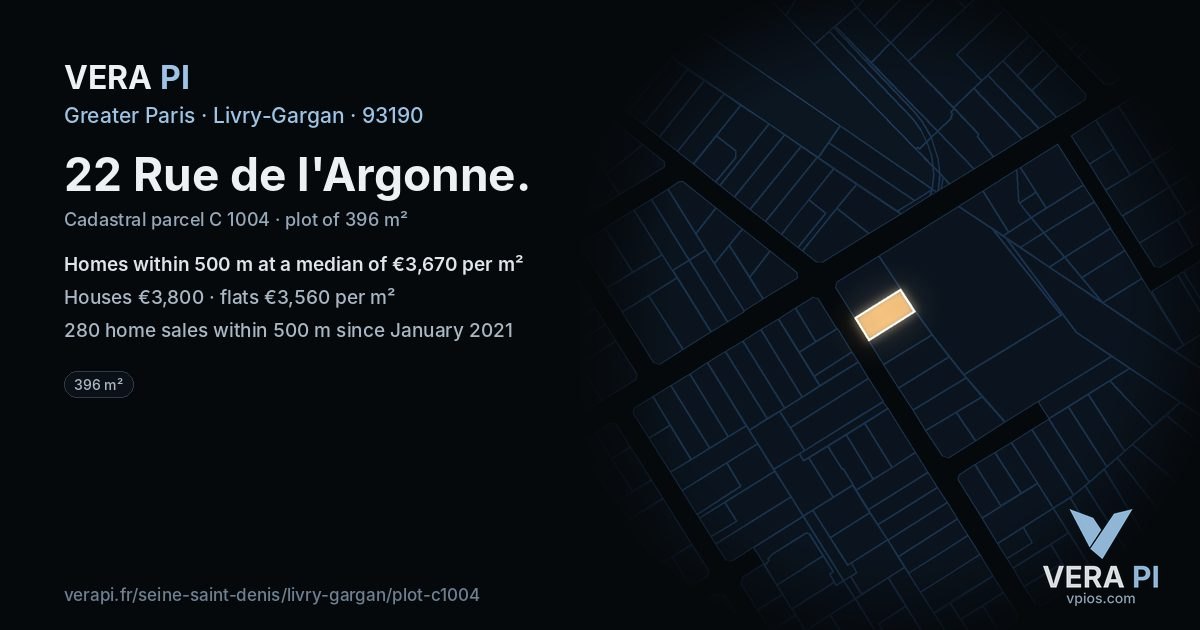 22 Rue de l'Argonne, Livry-Gargan at night – the plot lit, the parcels around coloured by the prices near them