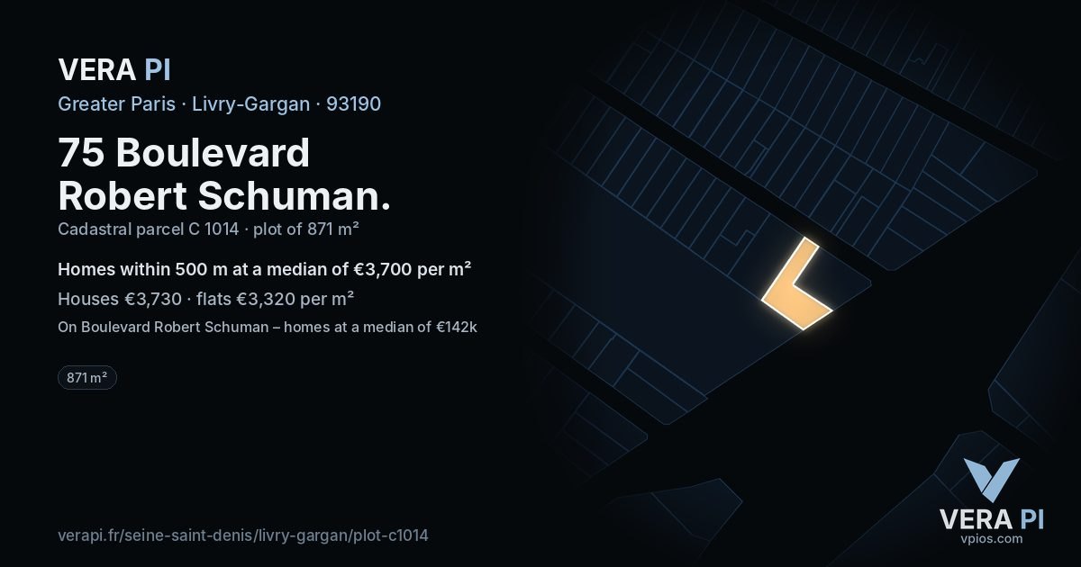 75 Boulevard Robert Schuman, Livry-Gargan at night – the plot lit, the parcels around coloured by the prices near them