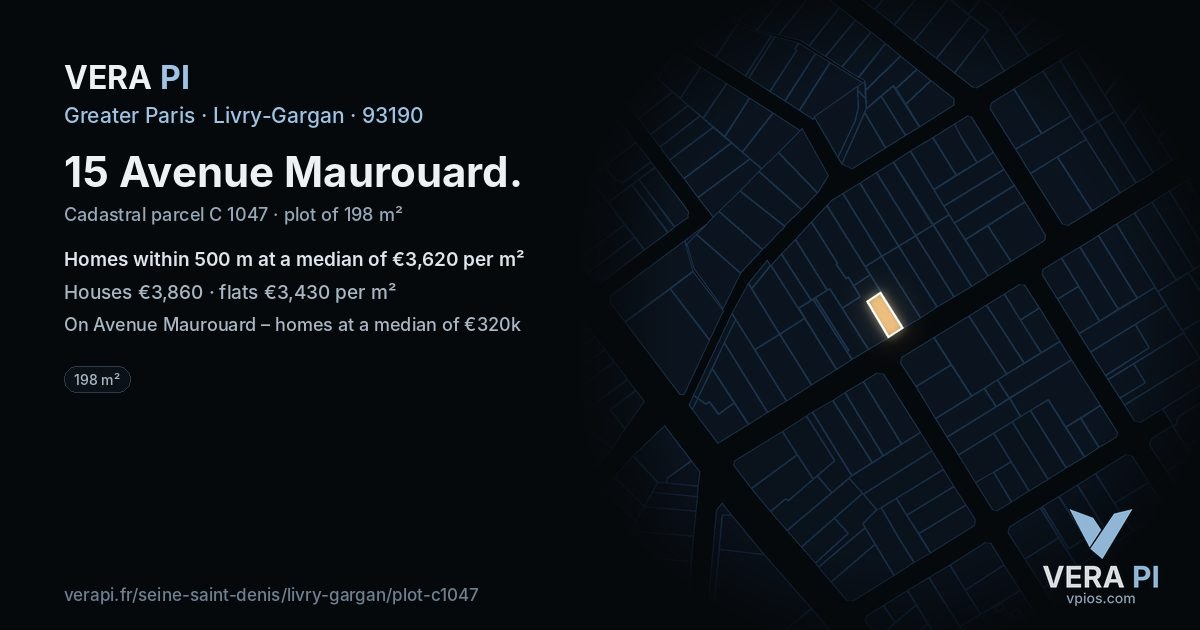 15 Avenue Maurouard, Livry-Gargan at night – the plot lit, the parcels around coloured by the prices near them