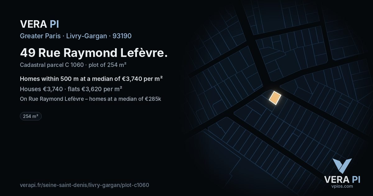 49 Rue Raymond Lefèvre, Livry-Gargan at night – the plot lit, the parcels around coloured by the prices near them