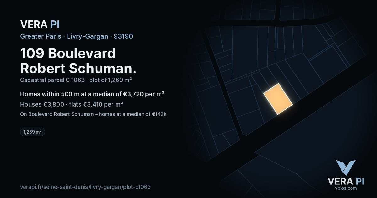 109 Boulevard Robert Schuman, Livry-Gargan at night – the plot lit, the parcels around coloured by the prices near them