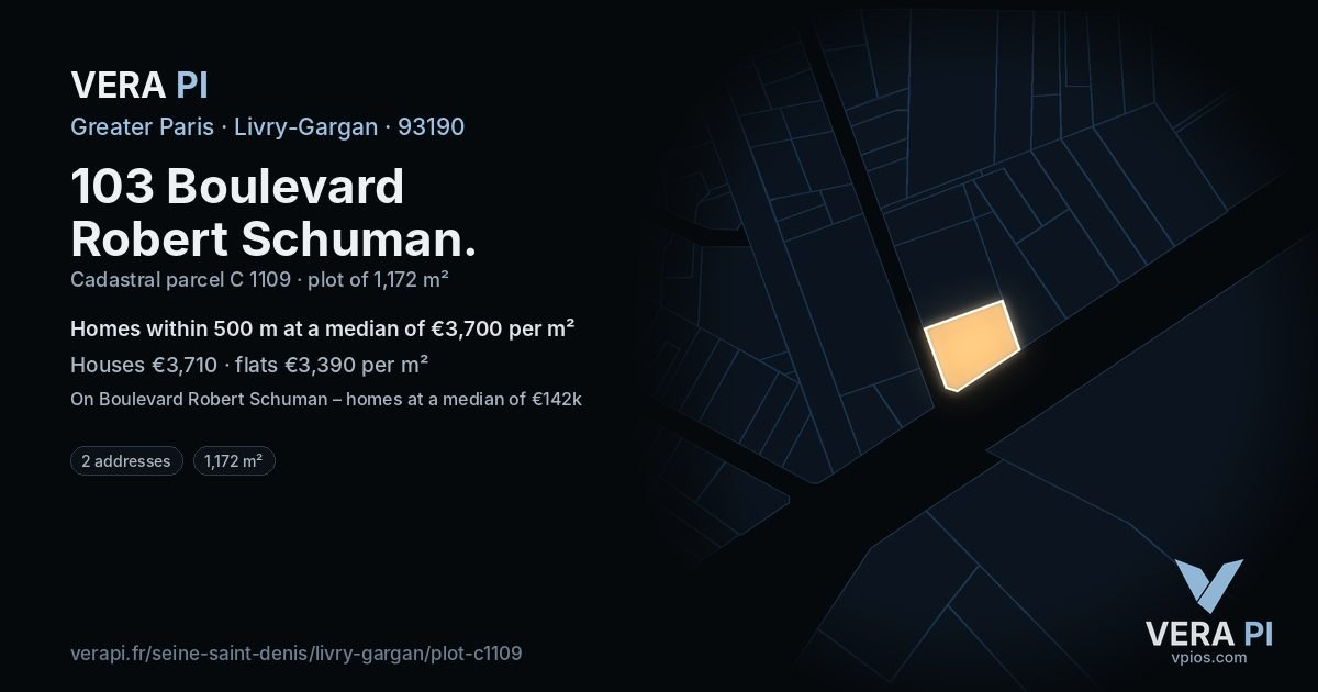 103 Boulevard Robert Schuman, Livry-Gargan at night – the plot lit, the parcels around coloured by the prices near them