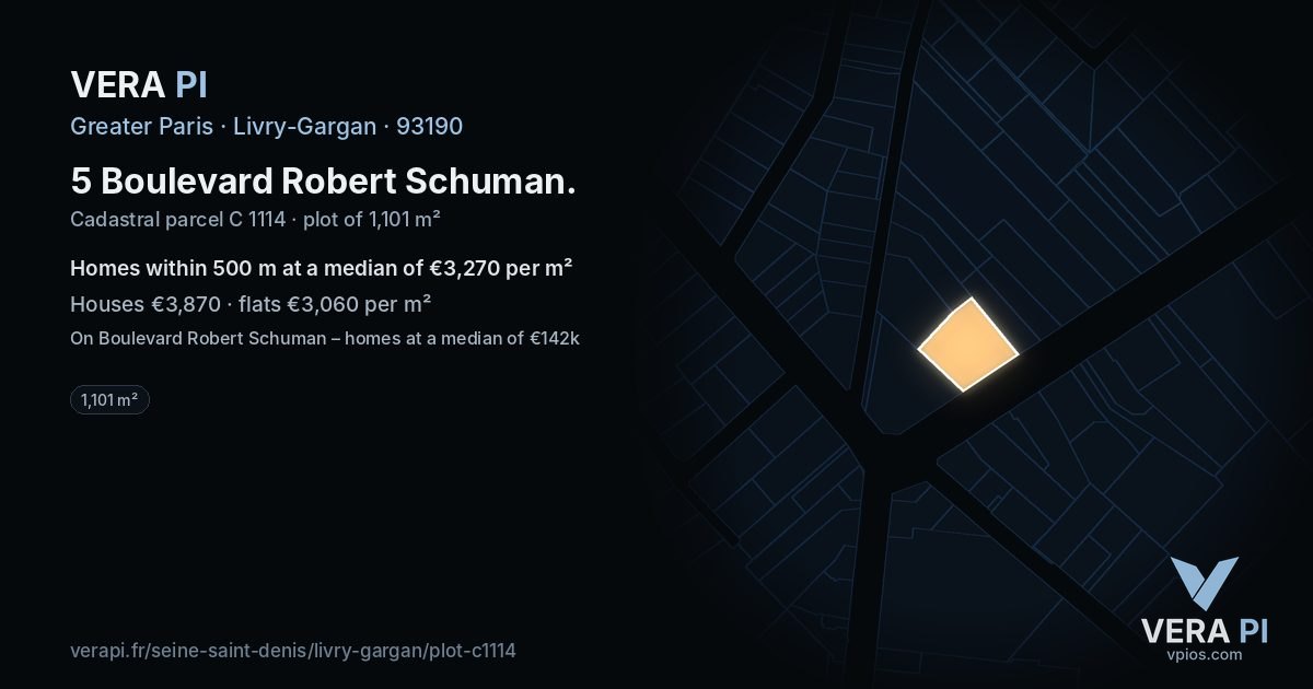 5 Boulevard Robert Schuman, Livry-Gargan at night – the plot lit, the parcels around coloured by the prices near them