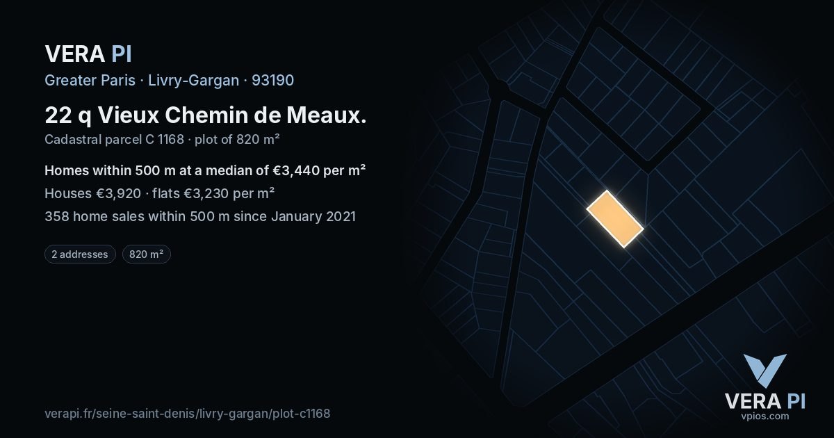 22 q Vieux Chemin de Meaux, Livry-Gargan at night – the plot lit, the parcels around coloured by the prices near them