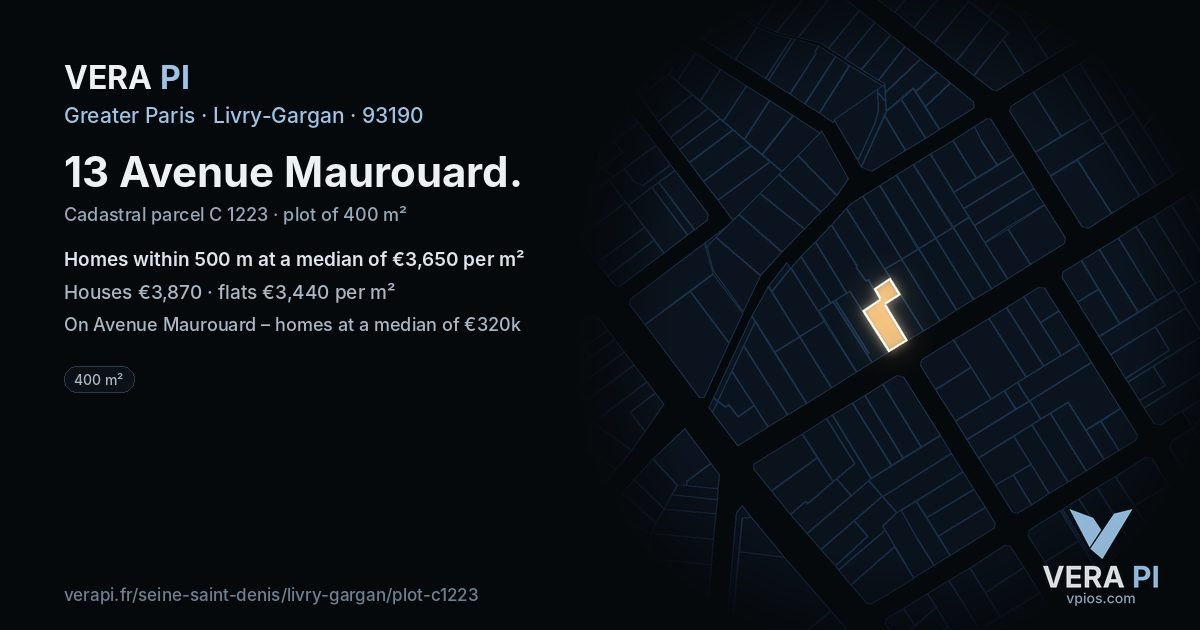 13 Avenue Maurouard, Livry-Gargan at night – the plot lit, the parcels around coloured by the prices near them