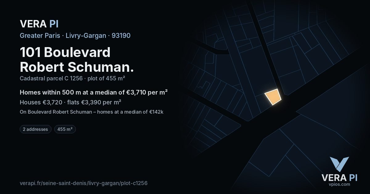 101 Boulevard Robert Schuman, Livry-Gargan at night – the plot lit, the parcels around coloured by the prices near them