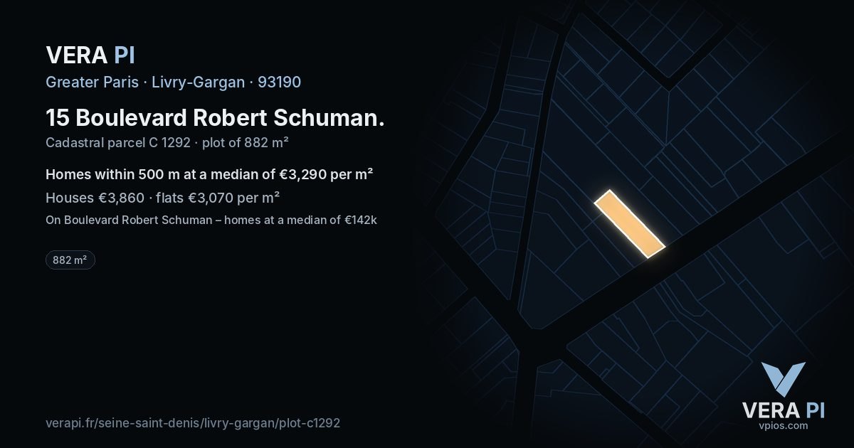 15 Boulevard Robert Schuman, Livry-Gargan at night – the plot lit, the parcels around coloured by the prices near them
