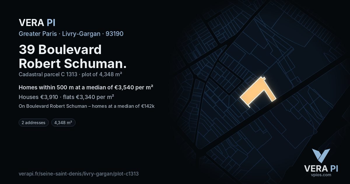 39 Boulevard Robert Schuman, Livry-Gargan at night – the plot lit, the parcels around coloured by the prices near them