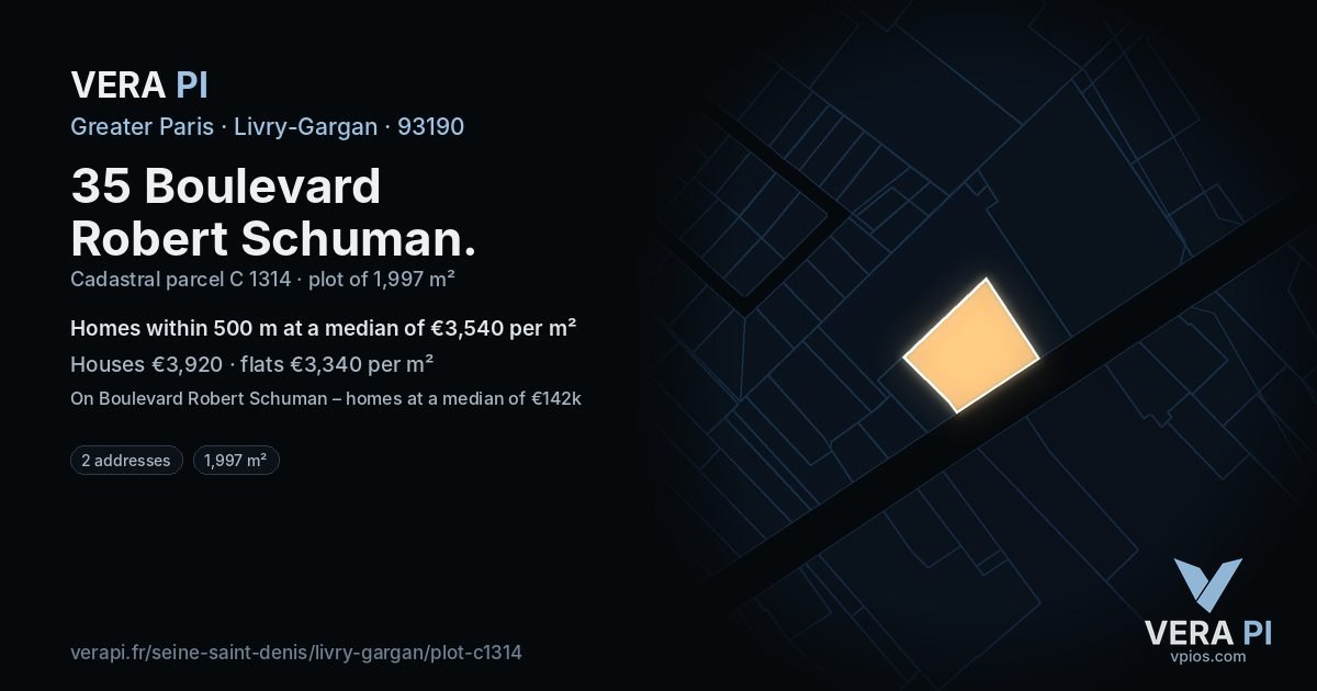 35 Boulevard Robert Schuman, Livry-Gargan at night – the plot lit, the parcels around coloured by the prices near them