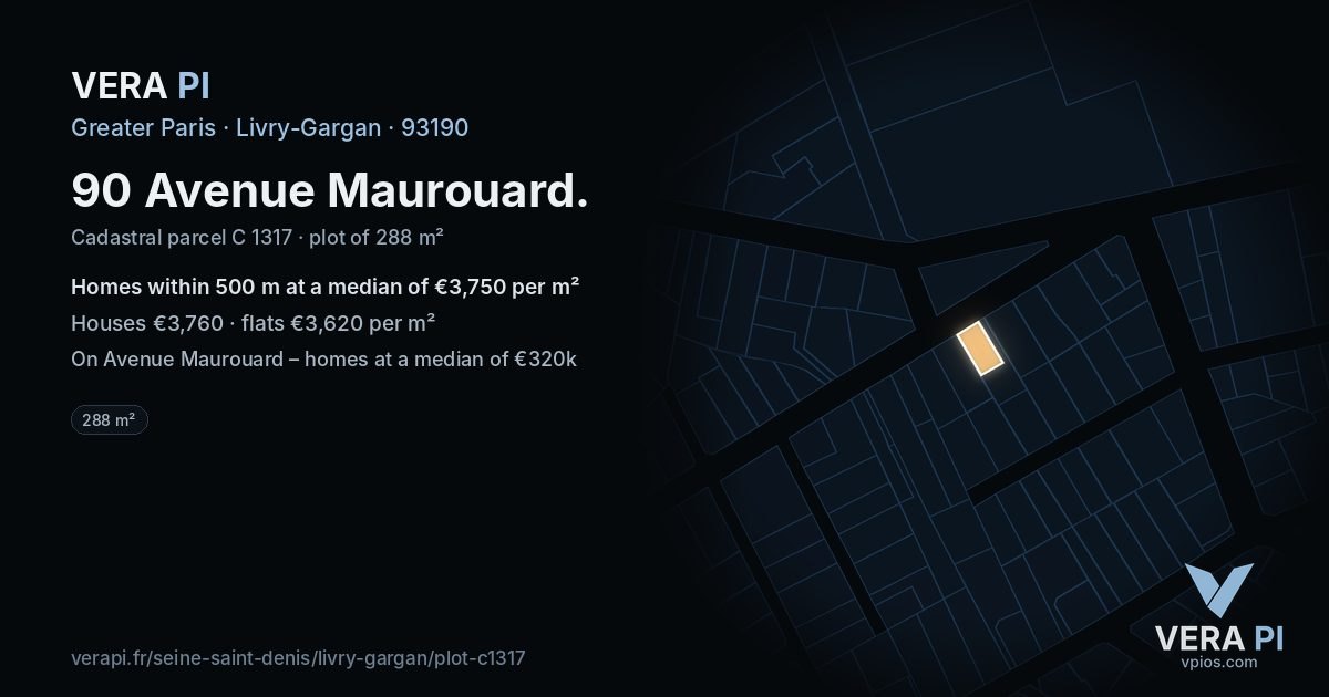 90 Avenue Maurouard, Livry-Gargan at night – the plot lit, the parcels around coloured by the prices near them