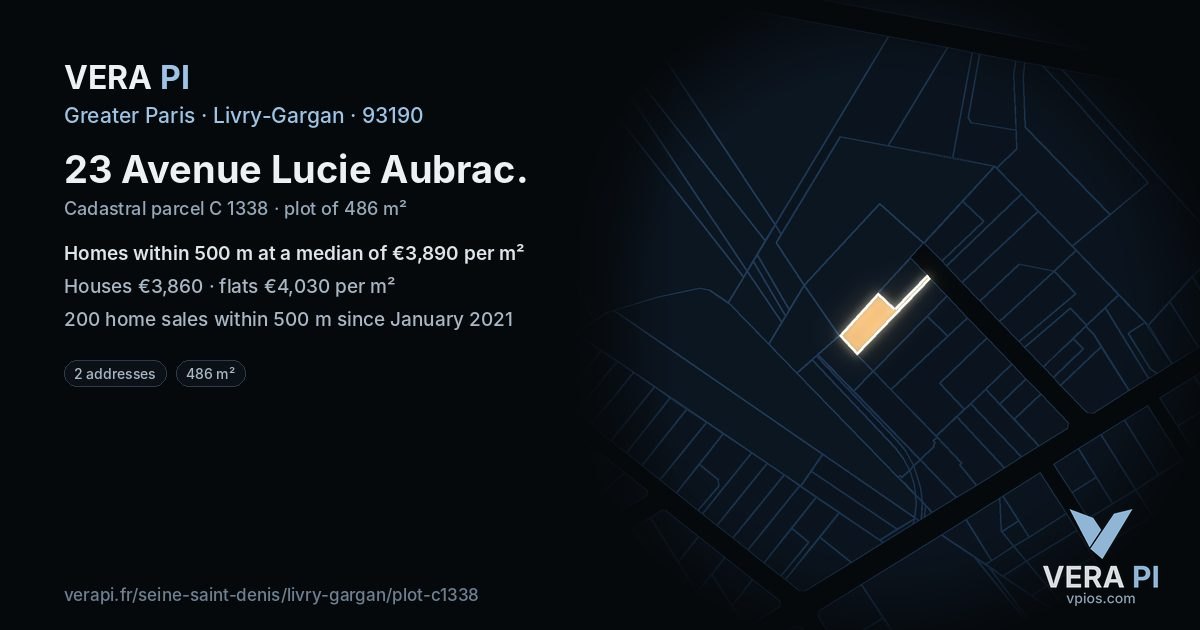 23 Avenue Lucie Aubrac, Livry-Gargan at night – the plot lit, the parcels around coloured by the prices near them