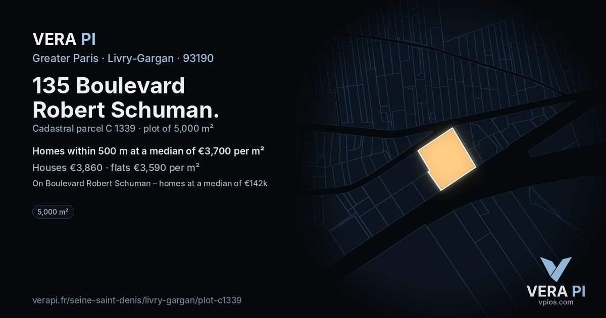 135 Boulevard Robert Schuman, Livry-Gargan at night – the plot lit, the parcels around coloured by the prices near them