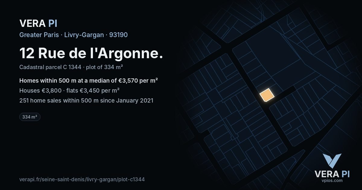 12 Rue de l'Argonne, Livry-Gargan at night – the plot lit, the parcels around coloured by the prices near them