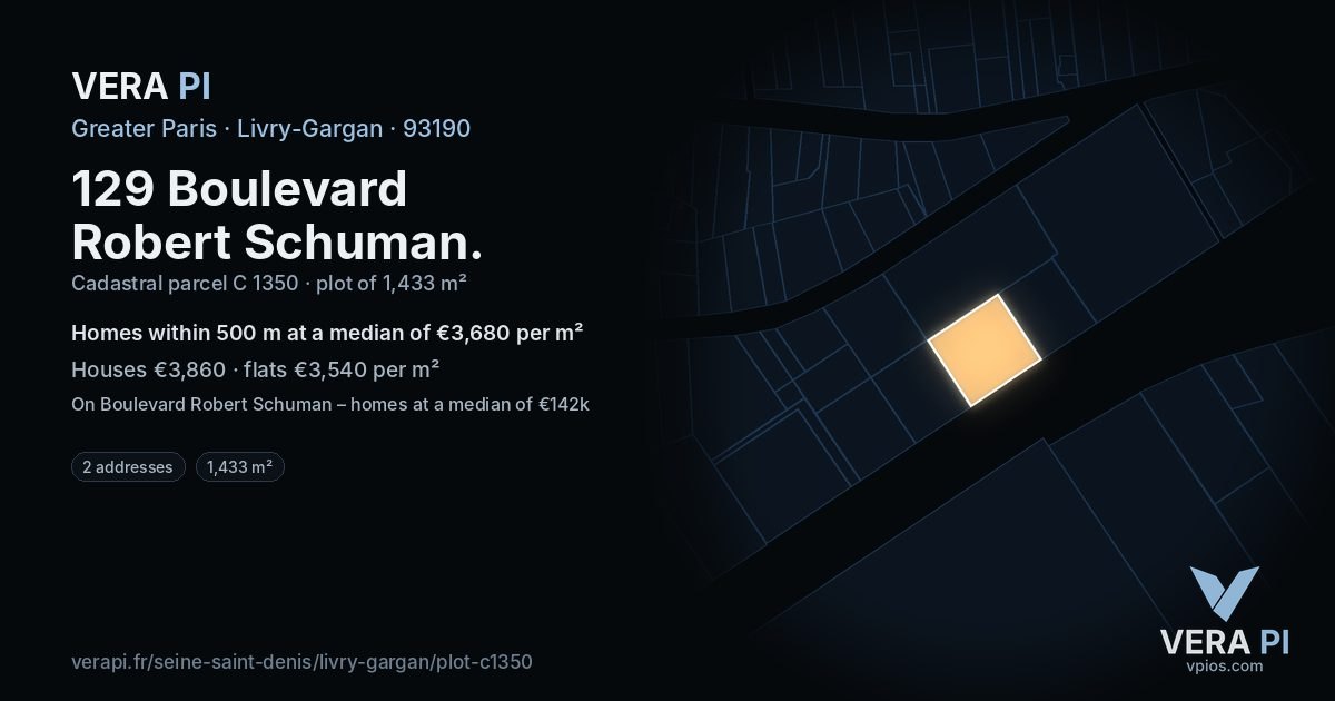 129 Boulevard Robert Schuman, Livry-Gargan at night – the plot lit, the parcels around coloured by the prices near them