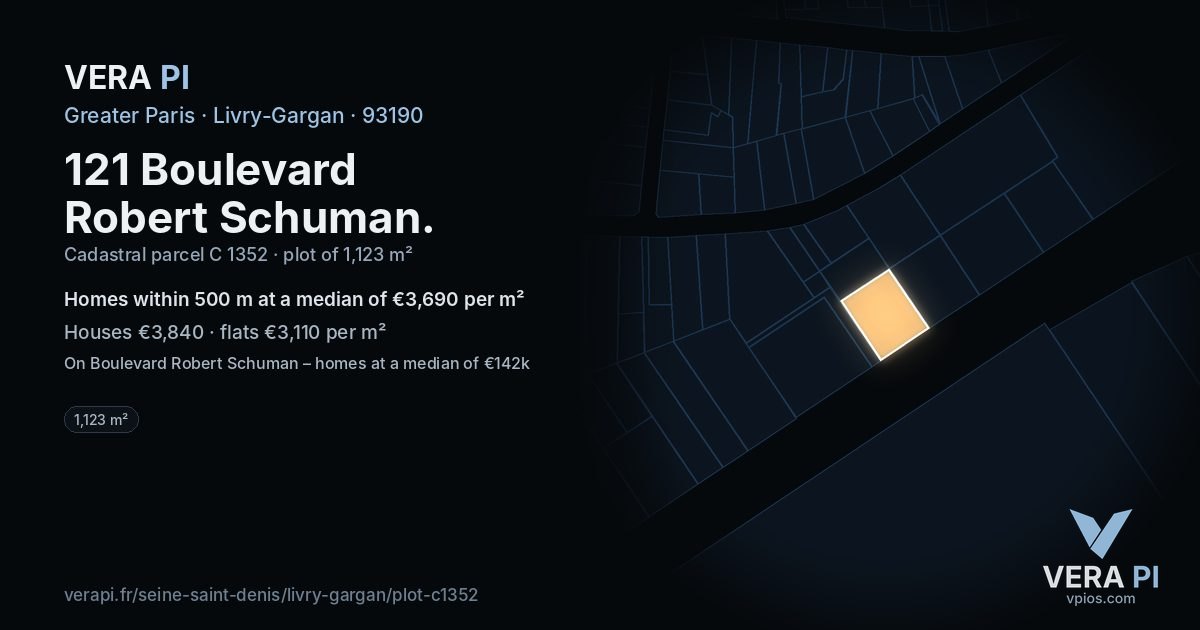 121 Boulevard Robert Schuman, Livry-Gargan at night – the plot lit, the parcels around coloured by the prices near them
