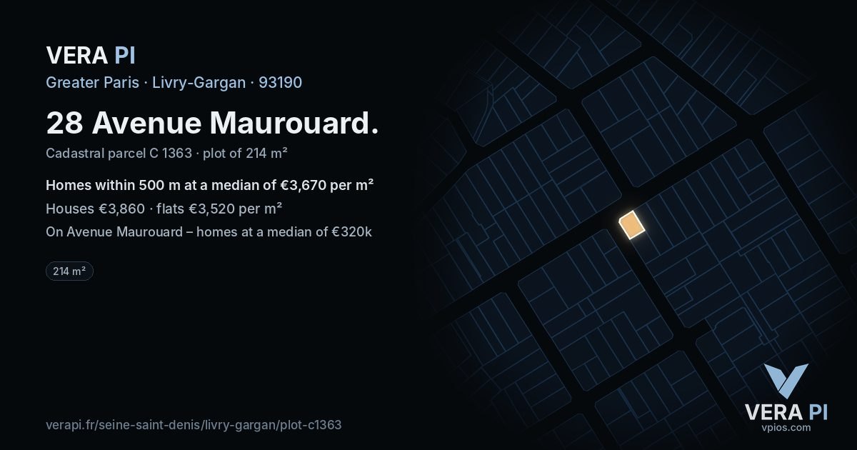 28 Avenue Maurouard, Livry-Gargan at night – the plot lit, the parcels around coloured by the prices near them