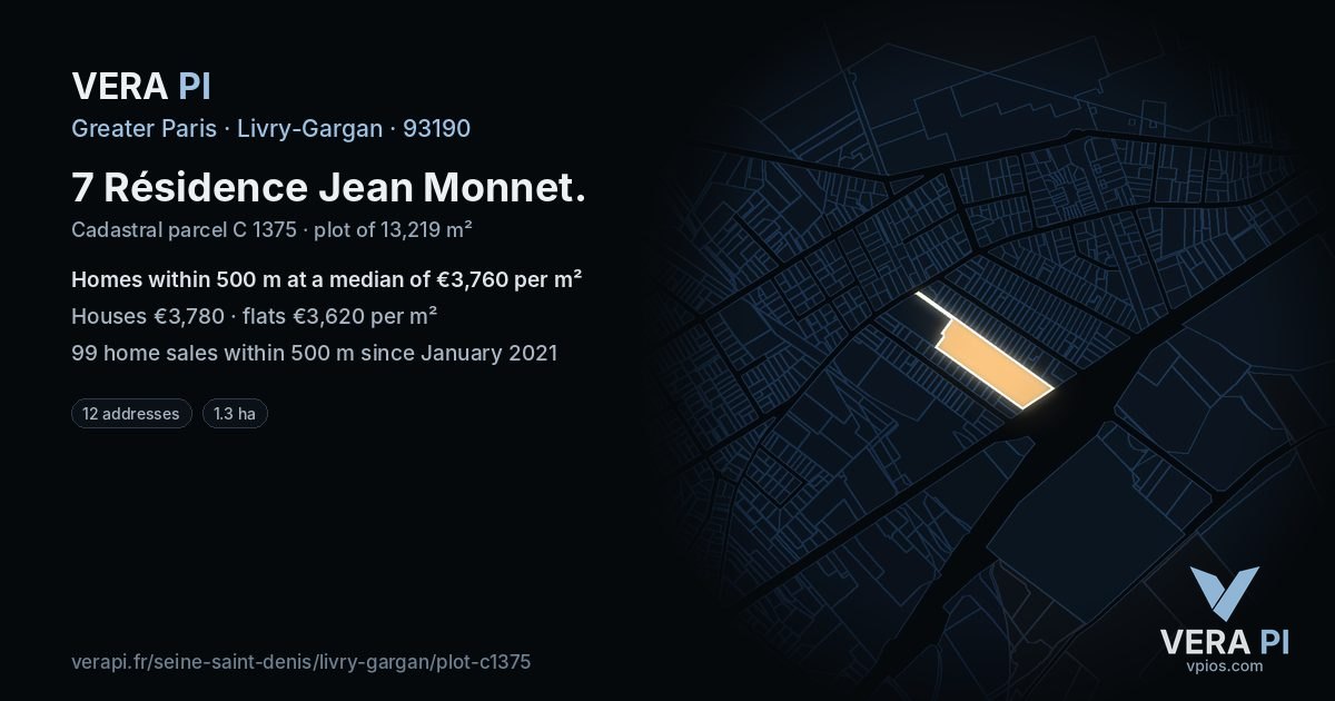 7 Résidence Jean Monnet, Livry-Gargan at night – the plot lit, the parcels around coloured by the prices near them