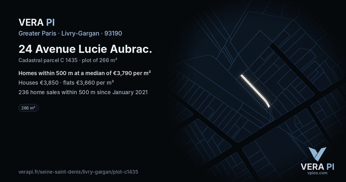 24 Avenue Lucie Aubrac, Livry-Gargan at night – the plot lit, the parcels around coloured by the prices near them