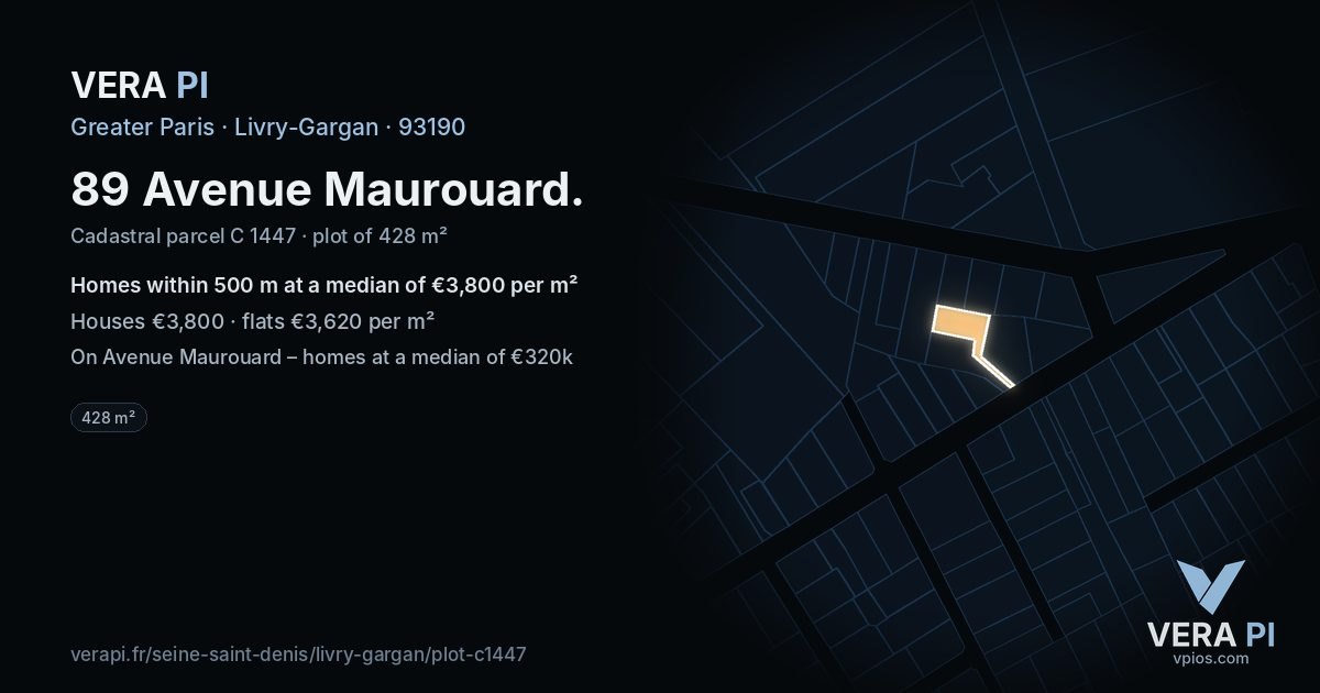 89 Avenue Maurouard, Livry-Gargan at night – the plot lit, the parcels around coloured by the prices near them