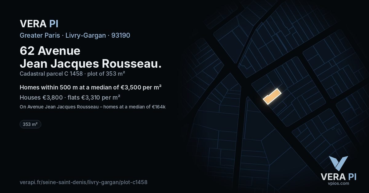 62 Avenue Jean Jacques Rousseau, Livry-Gargan at night – the plot lit, the parcels around coloured by the prices near them
