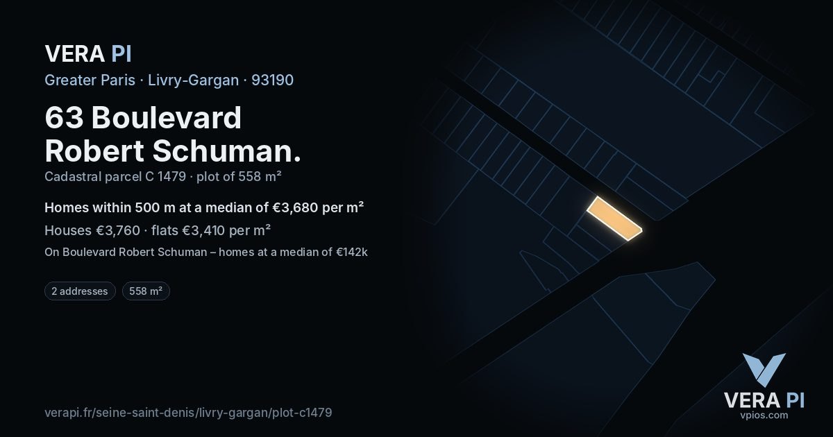63 Boulevard Robert Schuman, Livry-Gargan at night – the plot lit, the parcels around coloured by the prices near them