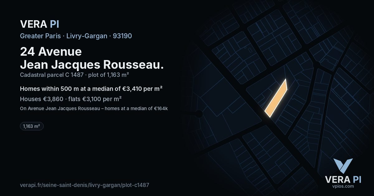 24 Avenue Jean Jacques Rousseau, Livry-Gargan at night – the plot lit, the parcels around coloured by the prices near them