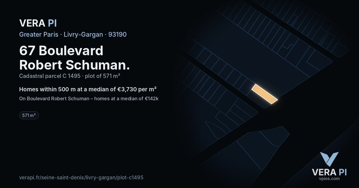 67 Boulevard Robert Schuman, Livry-Gargan at night – the plot lit, the parcels around coloured by the prices near them