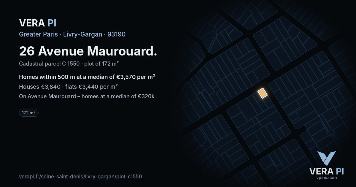 26 Avenue Maurouard, Livry-Gargan at night – the plot lit, the parcels around coloured by the prices near them
