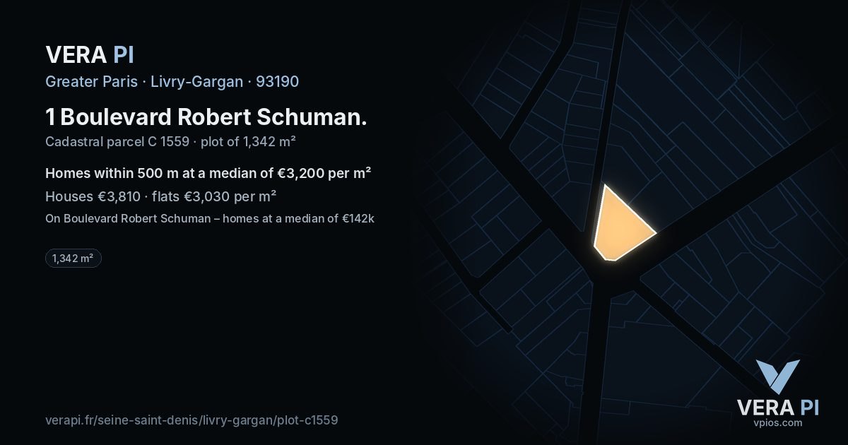 1 Boulevard Robert Schuman, Livry-Gargan at night – the plot lit, the parcels around coloured by the prices near them