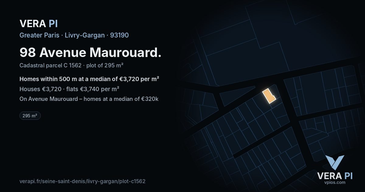 98 Avenue Maurouard, Livry-Gargan at night – the plot lit, the parcels around coloured by the prices near them