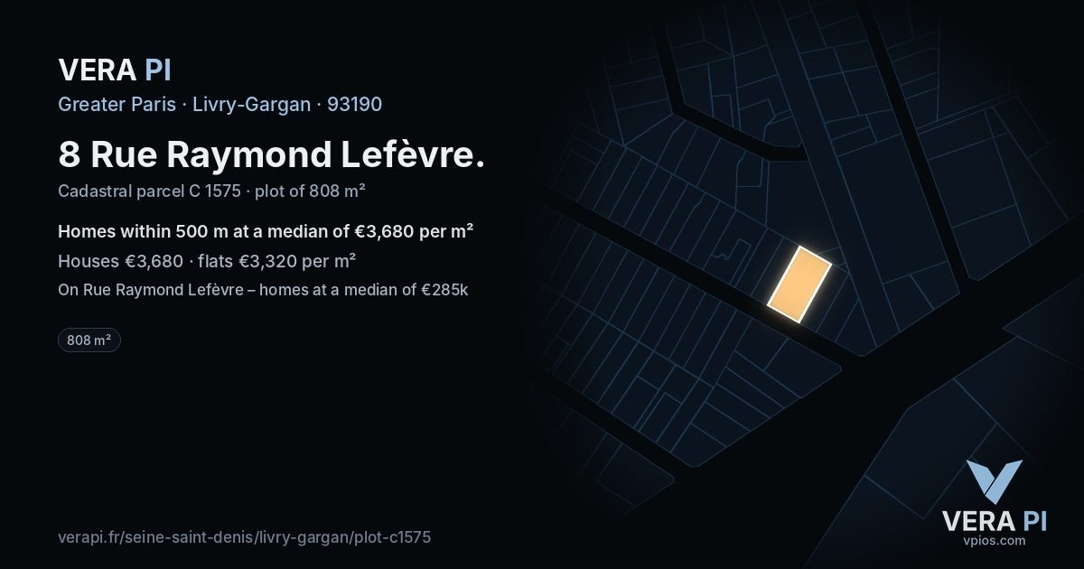 8 Rue Raymond Lefèvre, Livry-Gargan at night – the plot lit, the parcels around coloured by the prices near them
