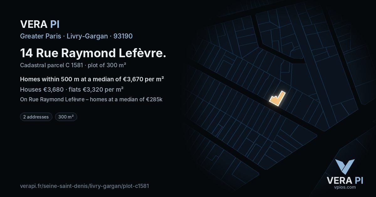14 Rue Raymond Lefèvre, Livry-Gargan at night – the plot lit, the parcels around coloured by the prices near them