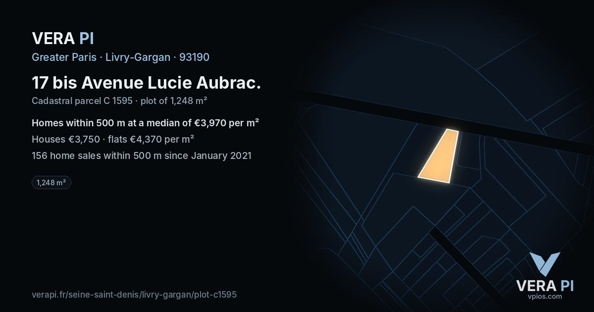 17 bis Avenue Lucie Aubrac, Livry-Gargan at night – the plot lit, the parcels around coloured by the prices near them