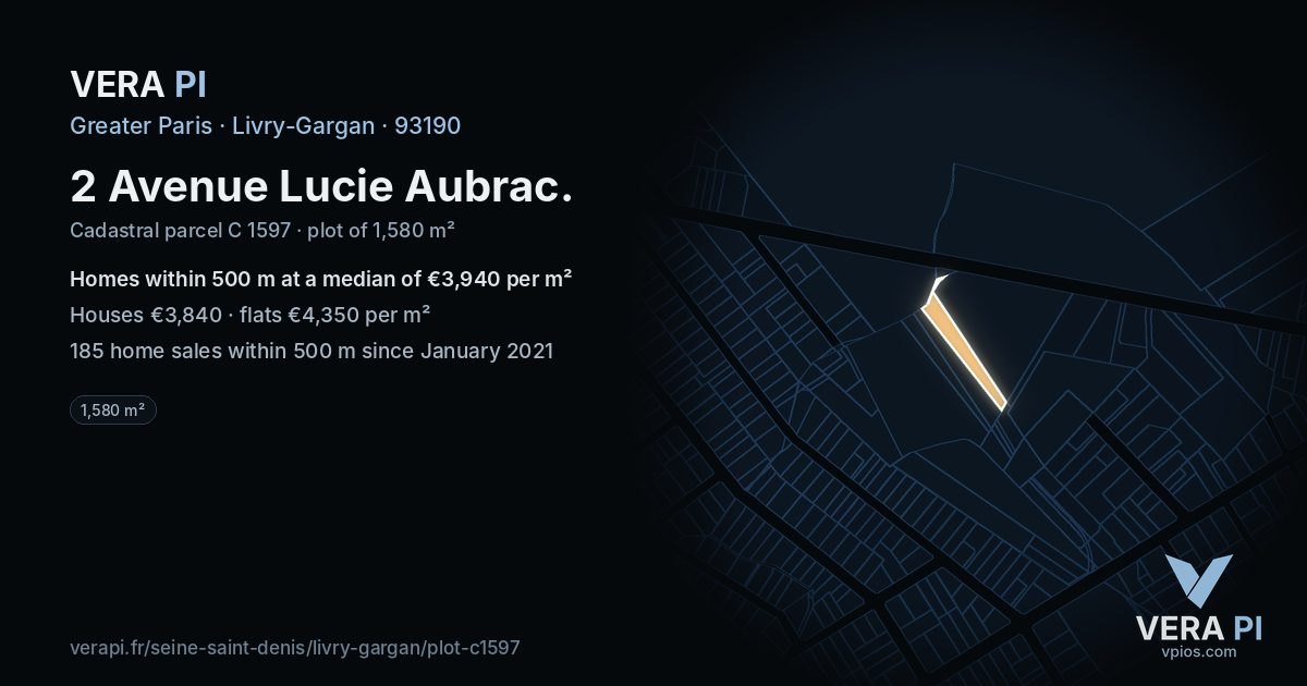 2 Avenue Lucie Aubrac, Livry-Gargan at night – the plot lit, the parcels around coloured by the prices near them