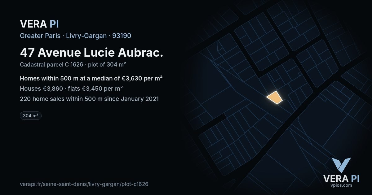 47 Avenue Lucie Aubrac, Livry-Gargan at night – the plot lit, the parcels around coloured by the prices near them