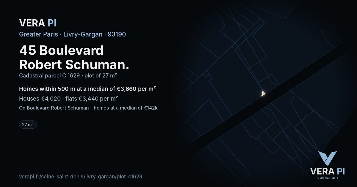 45 Boulevard Robert Schuman, Livry-Gargan at night – the plot lit, the parcels around coloured by the prices near them