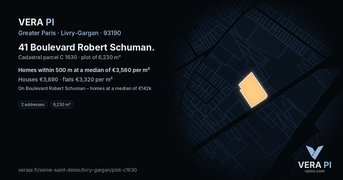 41 Boulevard Robert Schuman, Livry-Gargan at night – the plot lit, the parcels around coloured by the prices near them