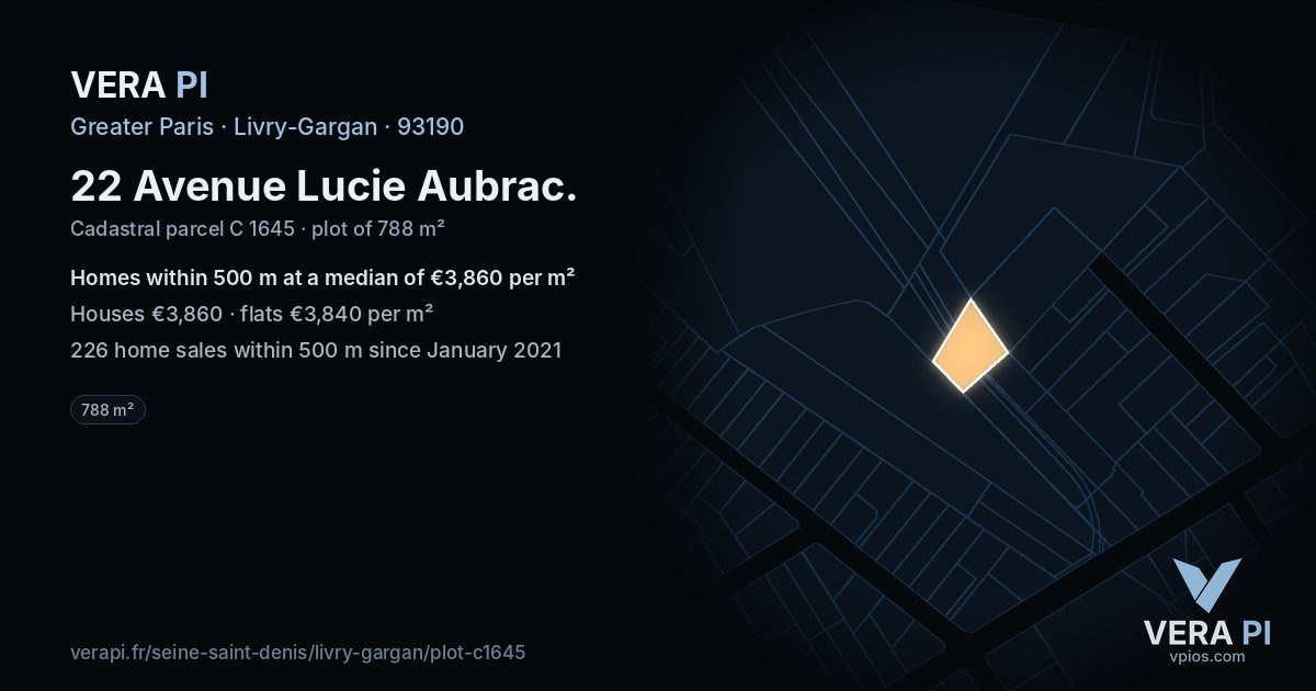 22 Avenue Lucie Aubrac, Livry-Gargan at night – the plot lit, the parcels around coloured by the prices near them