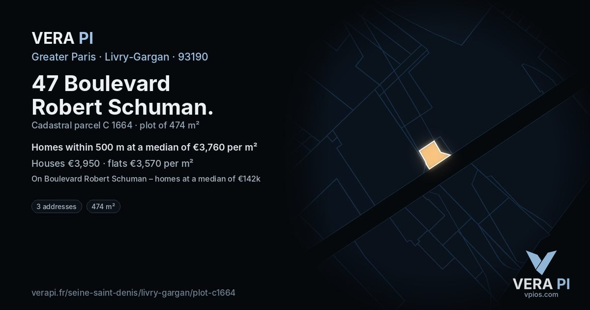 47 Boulevard Robert Schuman, Livry-Gargan at night – the plot lit, the parcels around coloured by the prices near them
