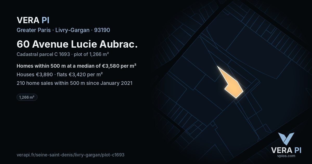60 Avenue Lucie Aubrac, Livry-Gargan at night – the plot lit, the parcels around coloured by the prices near them