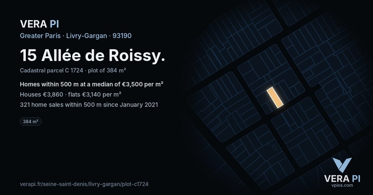 15 Allée de Roissy, Livry-Gargan at night – the plot lit, the parcels around coloured by the prices near them
