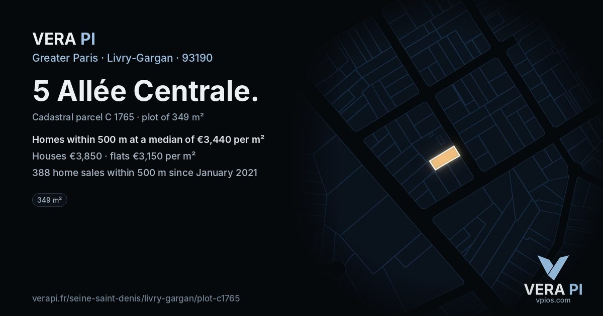 5 Allée Centrale, Livry-Gargan at night – the plot lit, the parcels around coloured by the prices near them